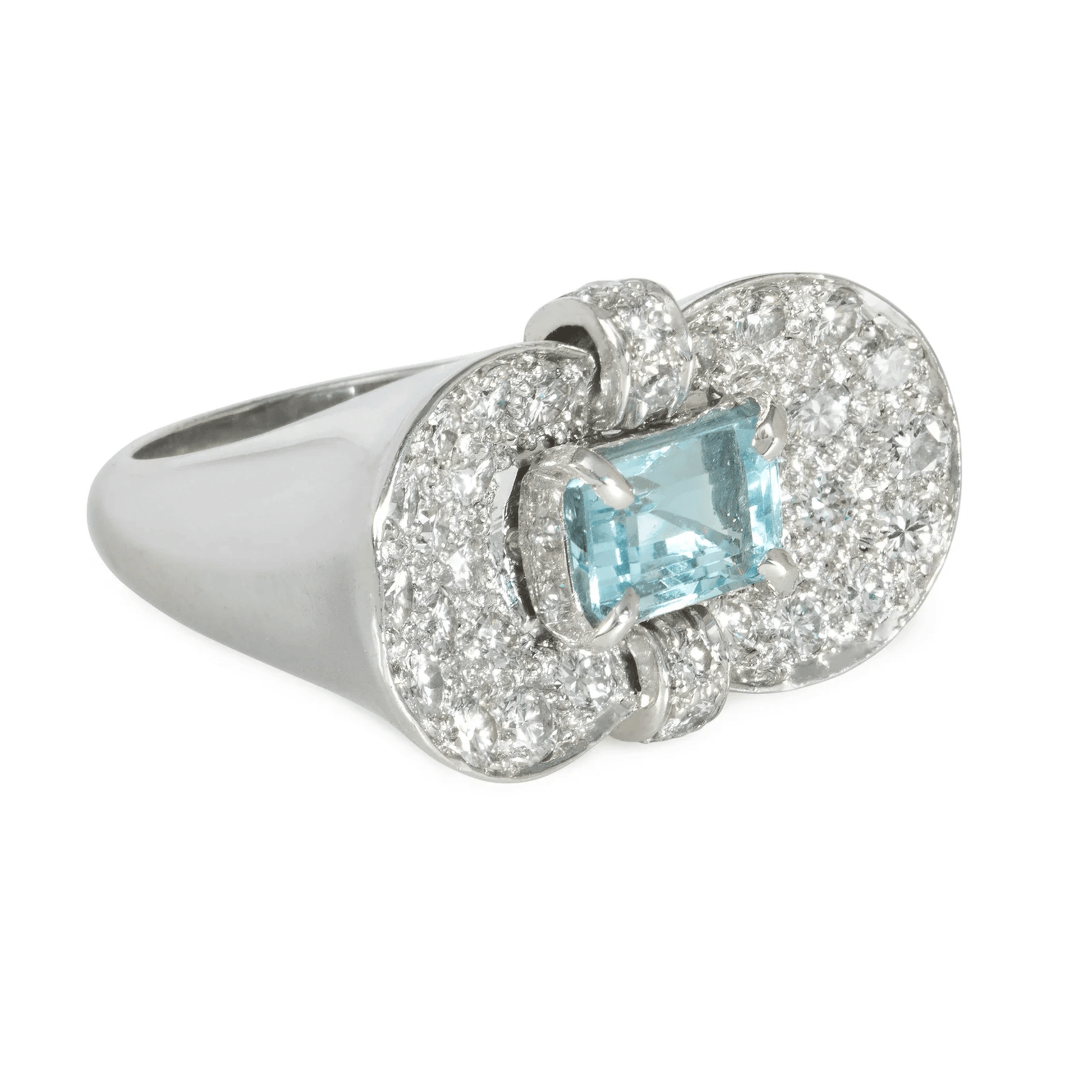 Retro Platinum Aquamarine & Diamond Ring side