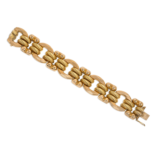 1940s 18KT Yellow & Rose Gold Tank Bracelet front