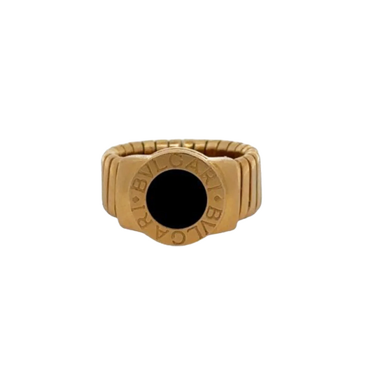 Bulgari Post-1980s 18KT Yellow Gold Onyx Ring front