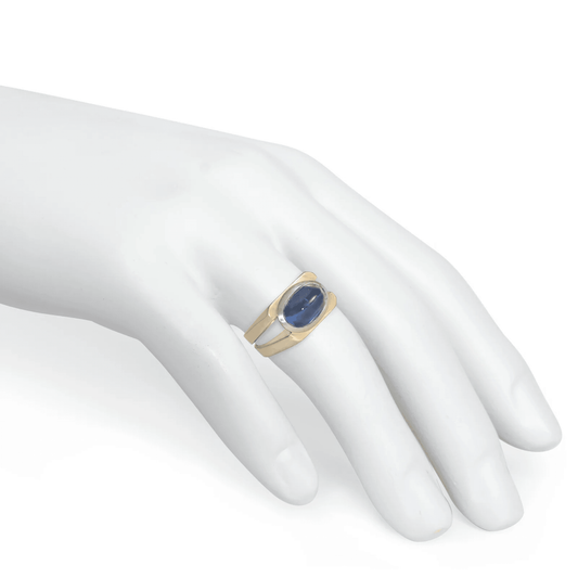 1980s 18KT White & Yellow Gold Sapphire Ring on finger