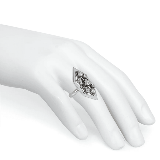 French 1930s Platinum Diamond Ring on finger