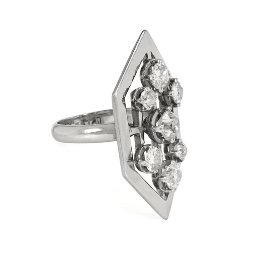 French 1930s Platinum Diamond Ring side