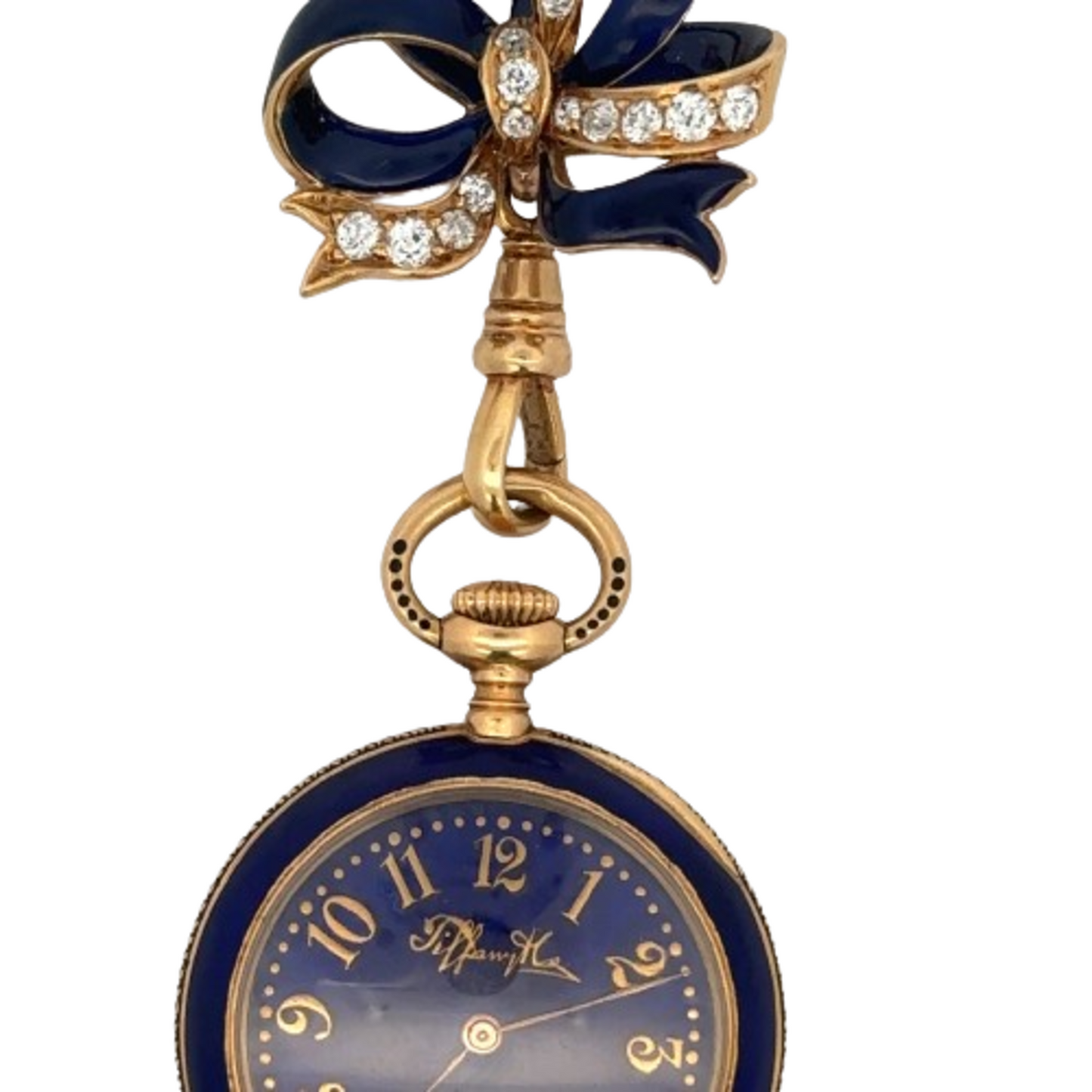 Tiffany & Co. Art Nouveau 18KT Yellow Gold Enamel & Diamond Watch Pendant / Brooch close-up