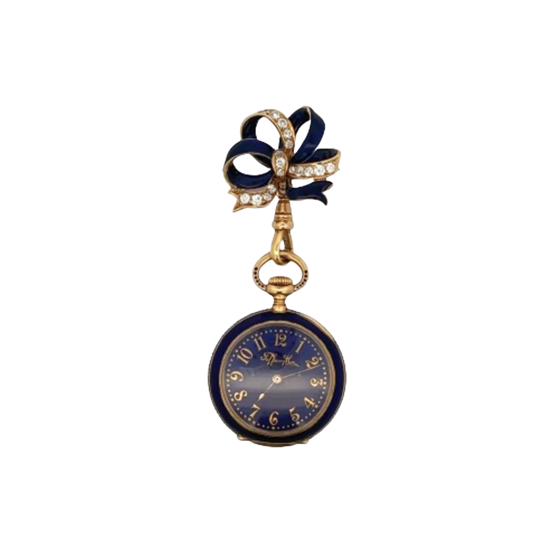 Tiffany & Co. Art Nouveau 18KT Yellow Gold Enamel & Diamond Watch Pendant / Brooch front