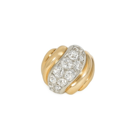 Suzanne Belperron French Retro Platinum & 18KT Yellow Gold Diamond Ring front