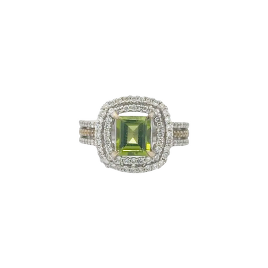 1970s 18KT White Gold Tourmaline & Diamond Ring front