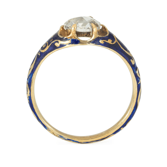 Victorian 15KT Yellow Gold Diamond & Enamel Ring profile