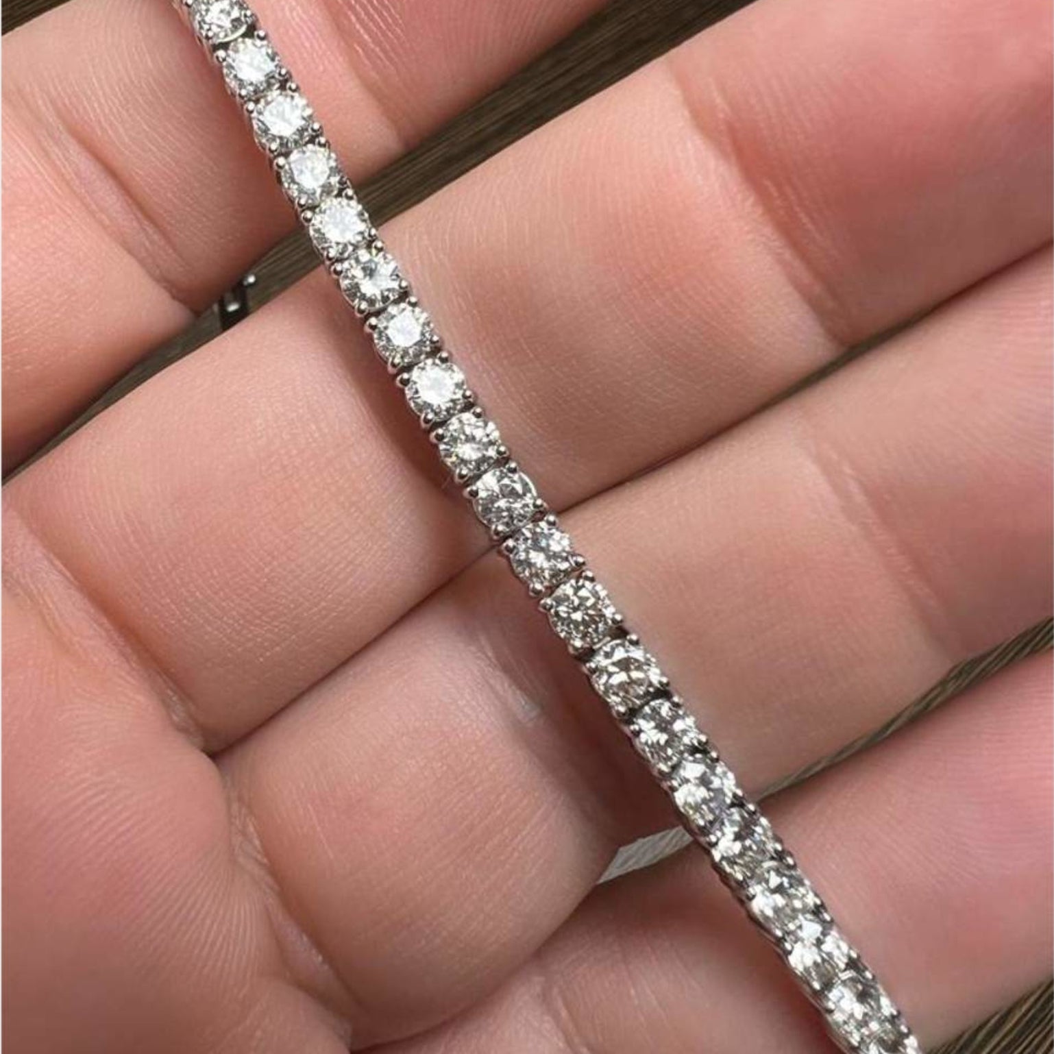 Post-1980s 14KT White Gold Diamond Bracelet in hand