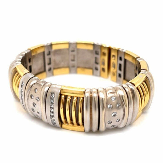 Post-1980s 18KT Yellow & White Gold Diamond Bangle Bracelet side