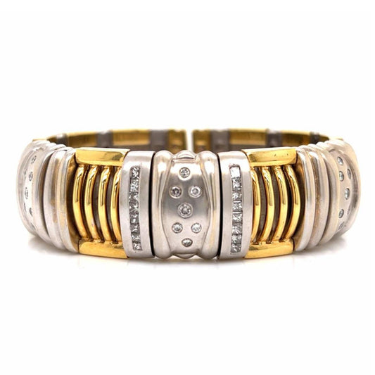 Post-1980s 18KT Yellow & White Gold Diamond Bangle Bracelet front