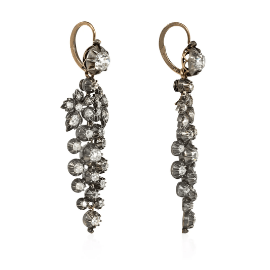Victorian Silver & 18KT Yellow Gold Diamond Earrings side