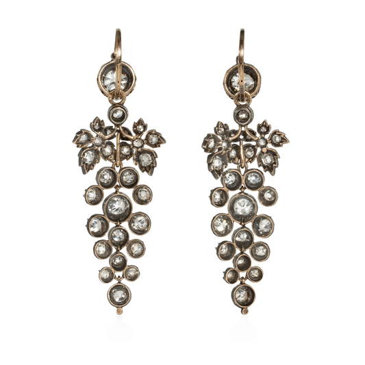 Victorian Silver & 18KT Yellow Gold Diamond Earrings back