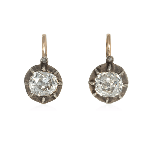 Victorian Silver & 18KT Yellow Gold Diamond Earrings front