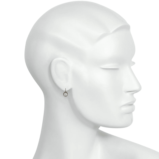 Victorian Silver & 18KT Yellow Gold Diamond Earrings on ear