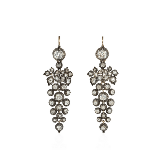 Victorian Silver & 18KT Yellow Gold Diamond Earrings front