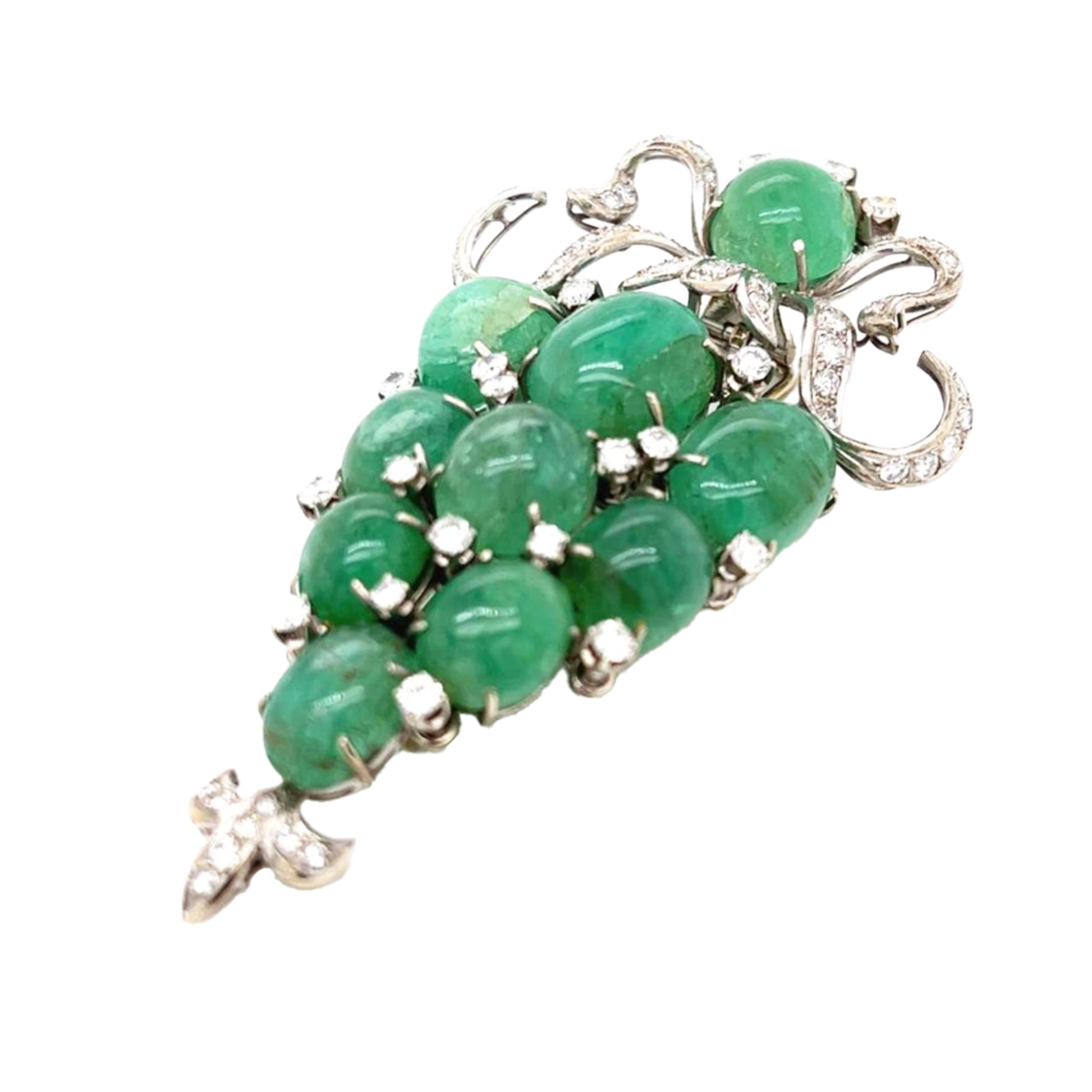 1950s 18KT White Gold Emerald & Diamond Brooch side