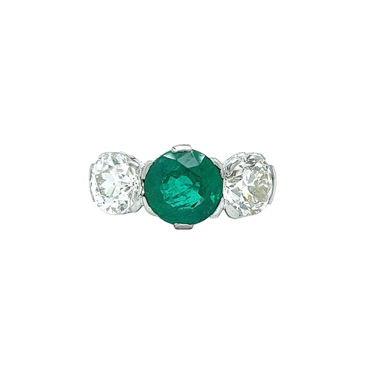 Art Deco Platinum Emerald & Diamond Ring front