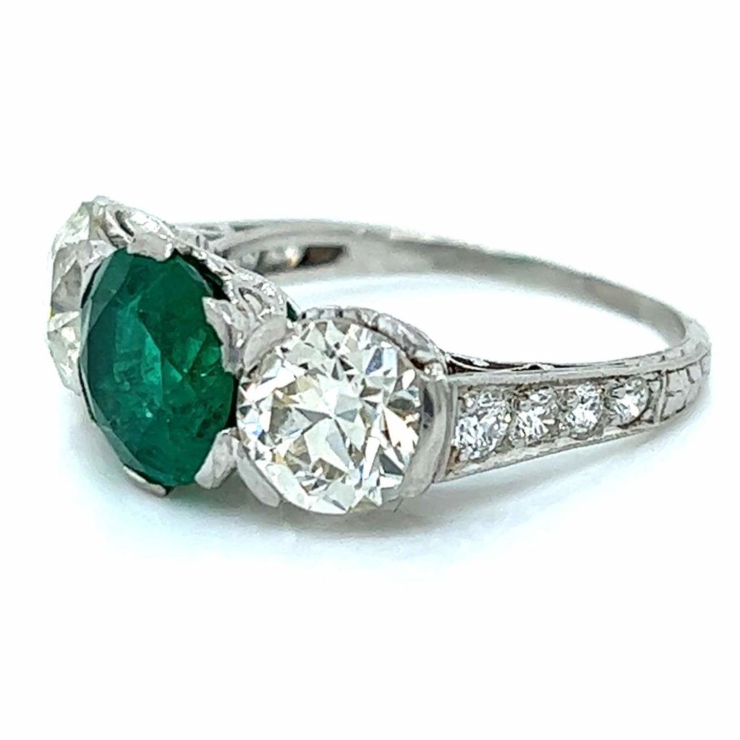 Art Deco Platinum Emerald & Diamond Ring side