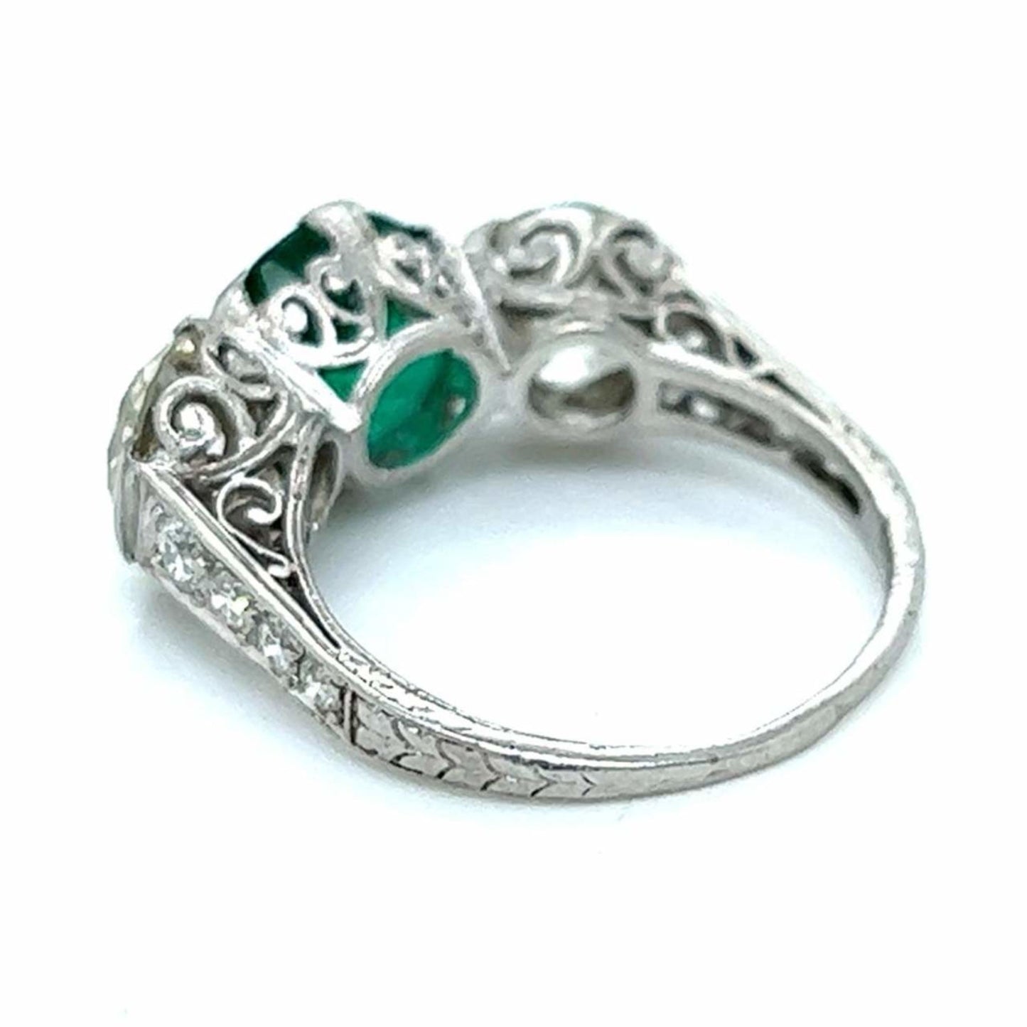 Art Deco Platinum Emerald & Diamond Ring back