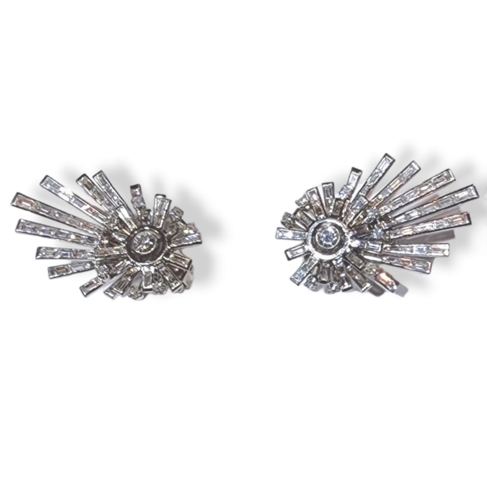 1960s Platinum Diamond Shooting Star Earrings front