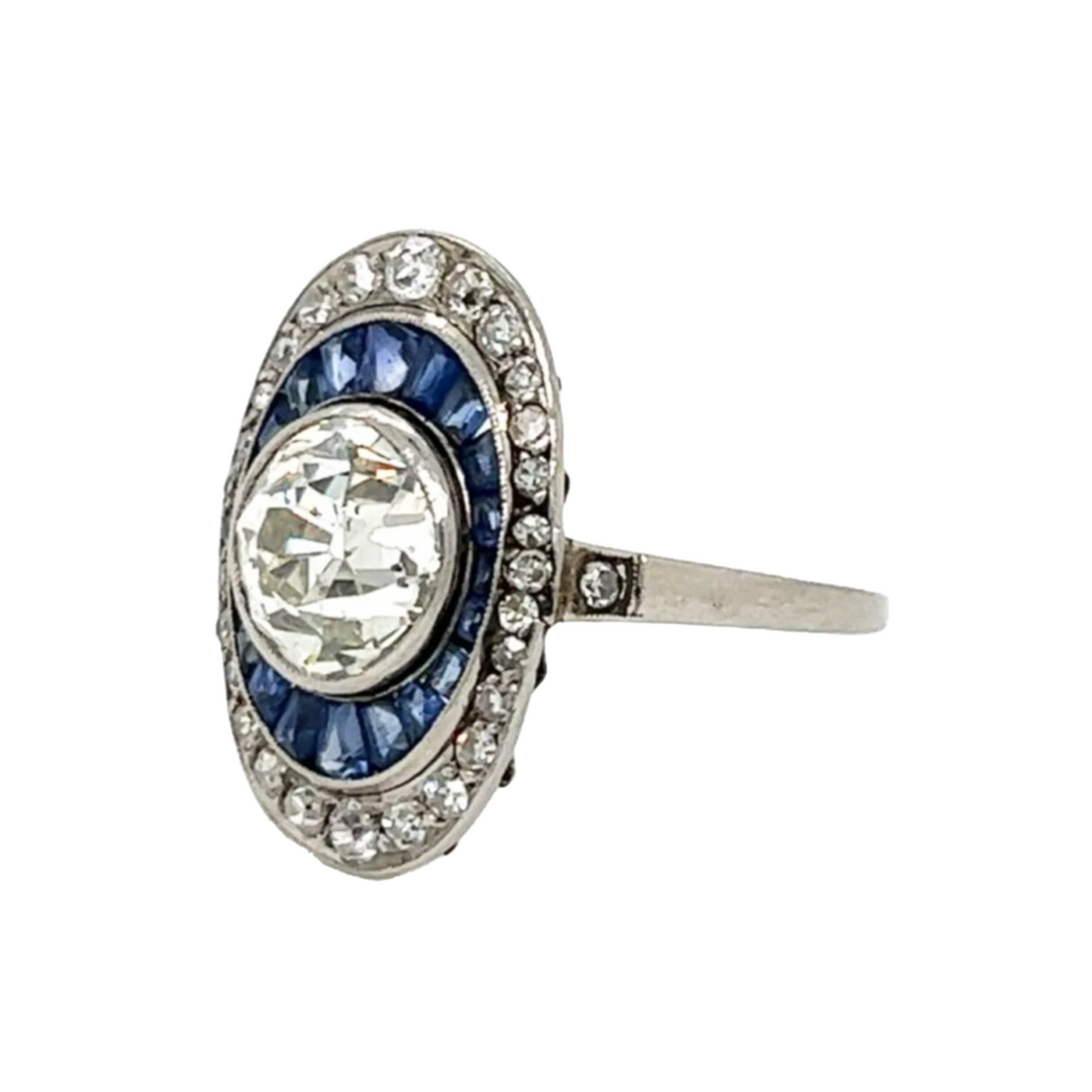 Art Deco Platinum Diamond & Sapphire Ring side