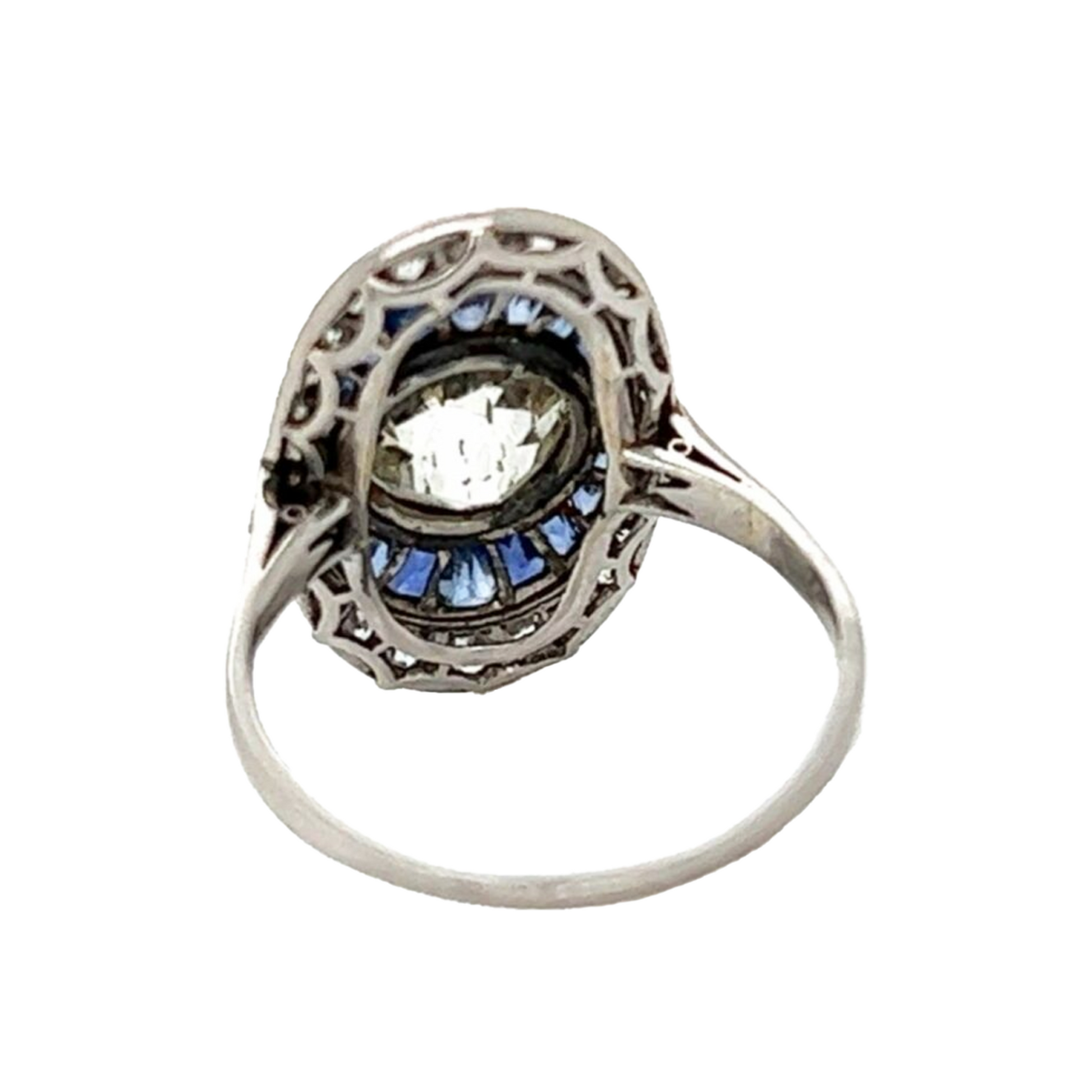 Art Deco Platinum Diamond & Sapphire Ring back