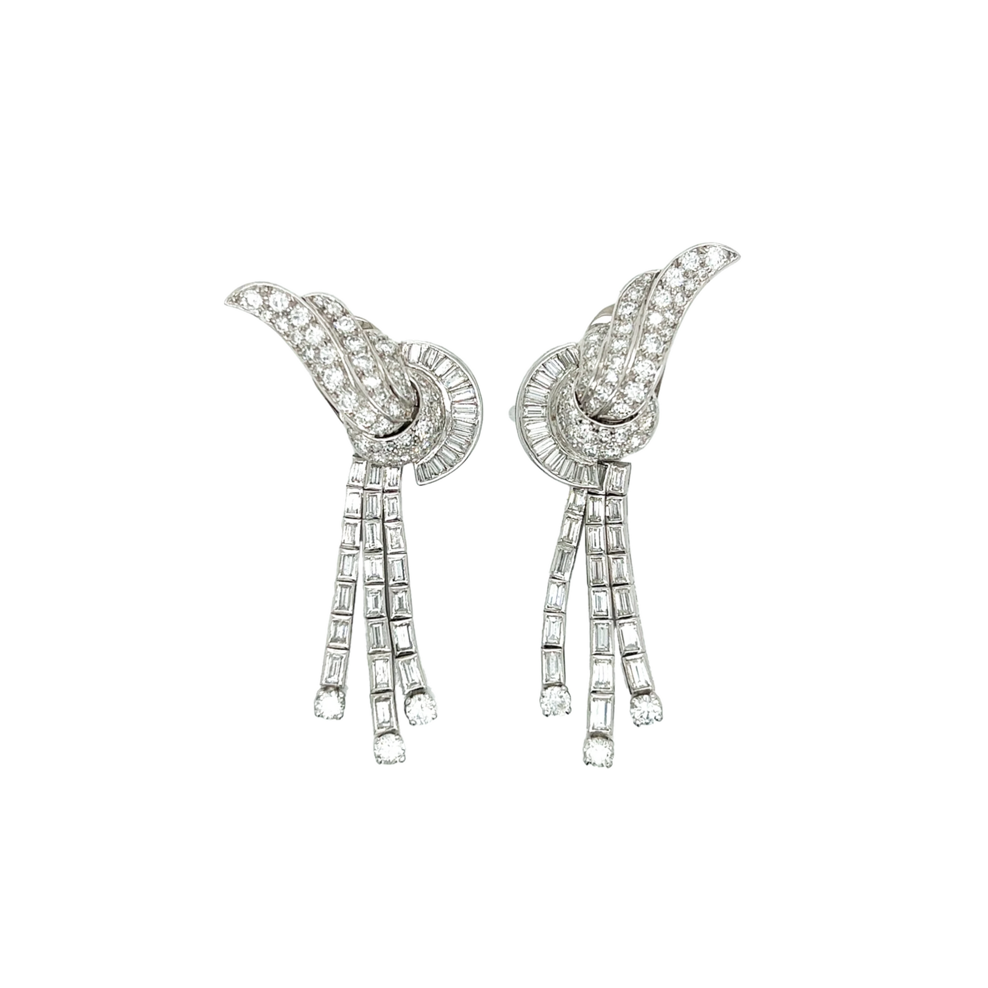 1950s Platinum Diamond Earrings front