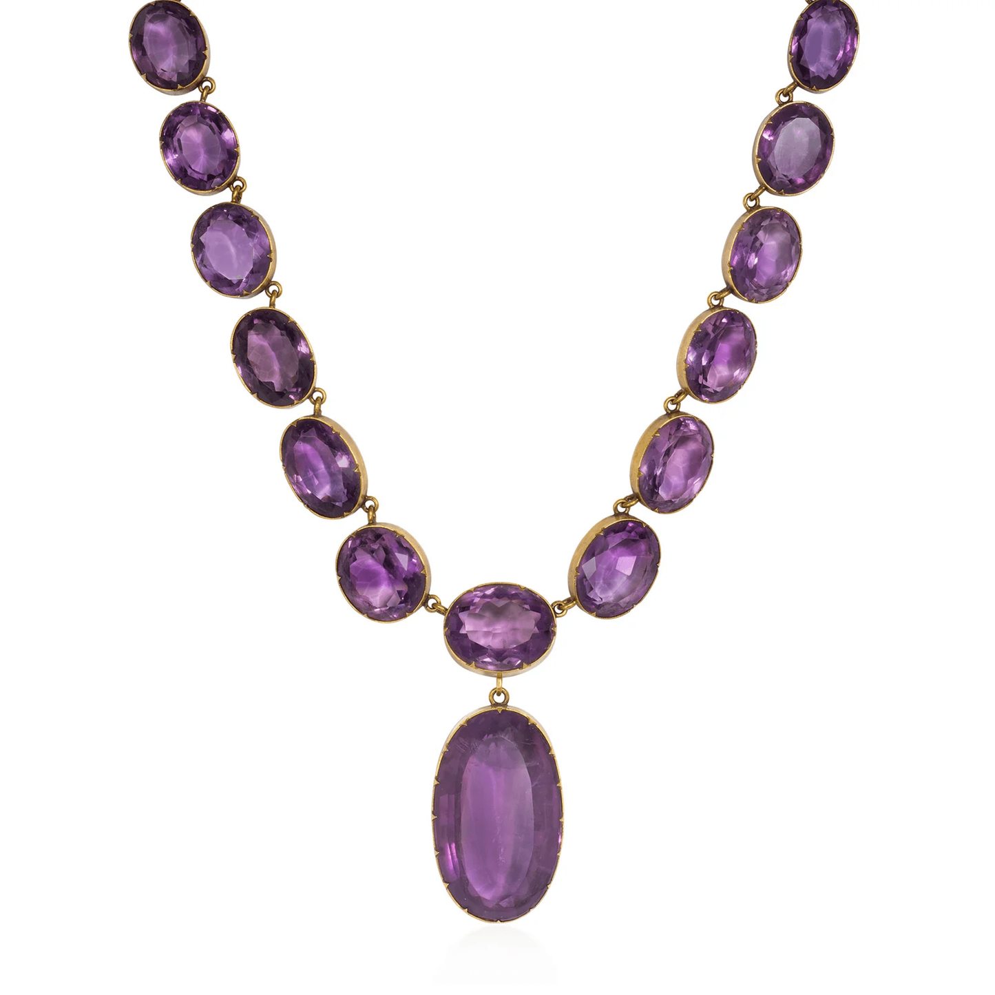 Victorian 15KT Yellow Gold Amethyst Rivière Necklace front