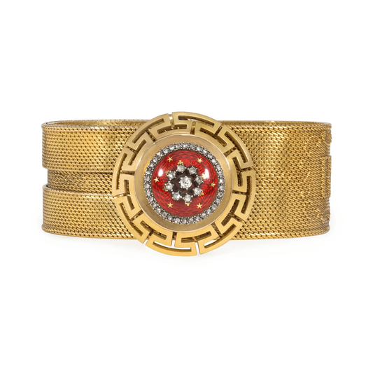 Victorian 15KT Yellow Gold Diamond & Enamel Bracelet front