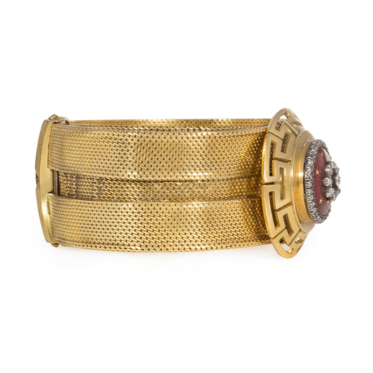 Victorian 15KT Yellow Gold Diamond & Enamel Bracelet side