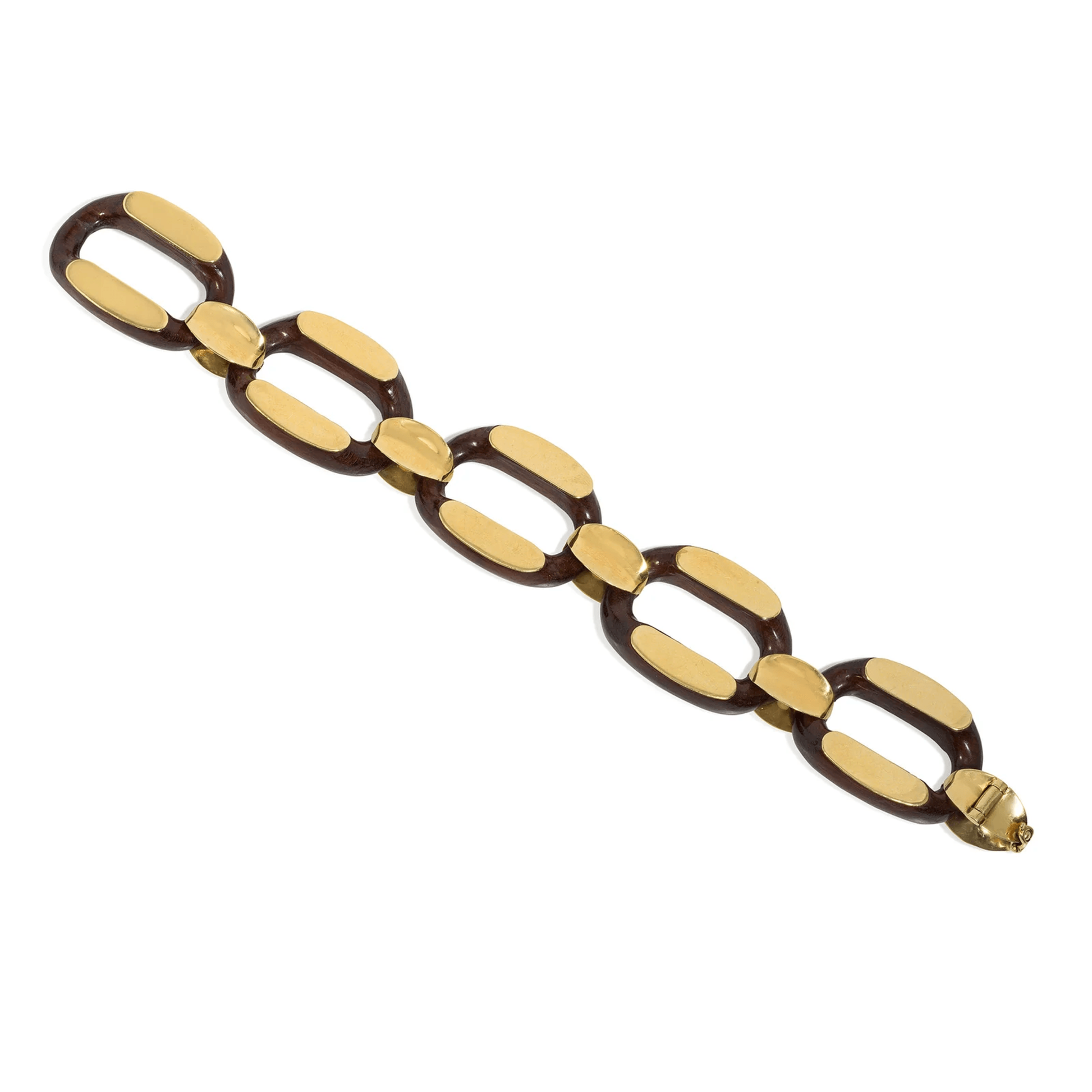 Gay Frères French 1960s 18KT Yellow Gold & Wood Bracelet front