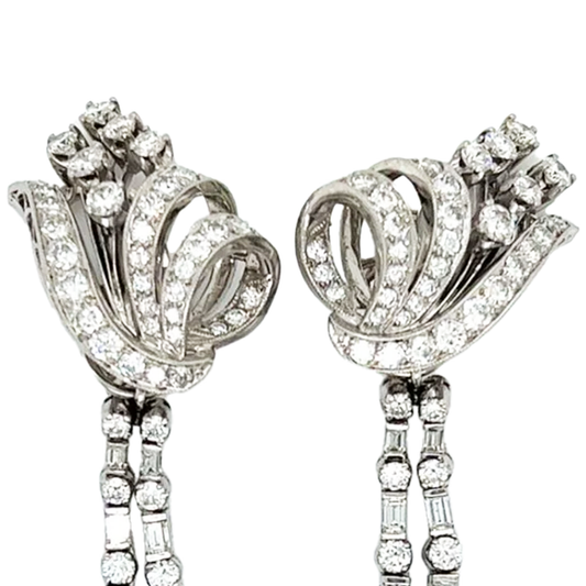 1950s Platinum Diamond Earrings close-up front