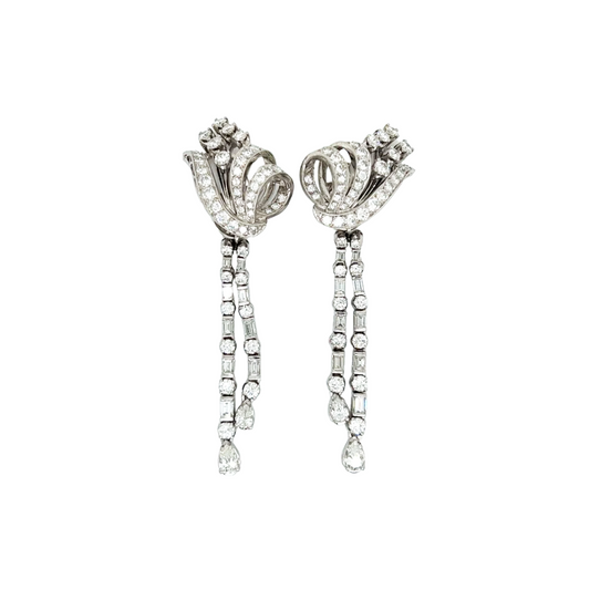 1950s Platinum Diamond Earrings front