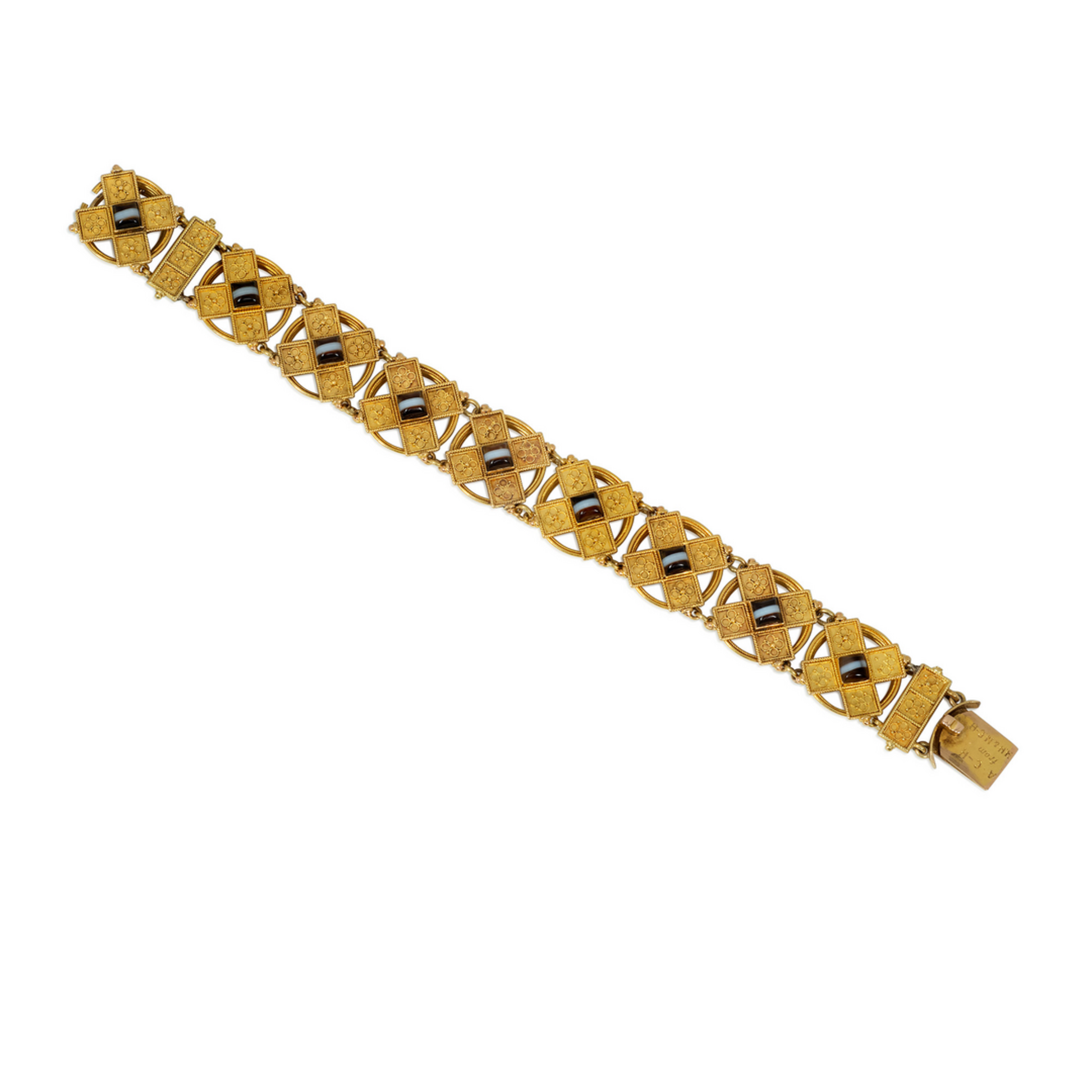 Victorian 18KT Yellow Gold Agate Bracelet front