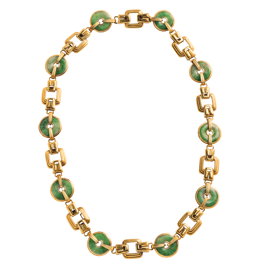 1980s 18KT Yellow Gold Jade Necklace front