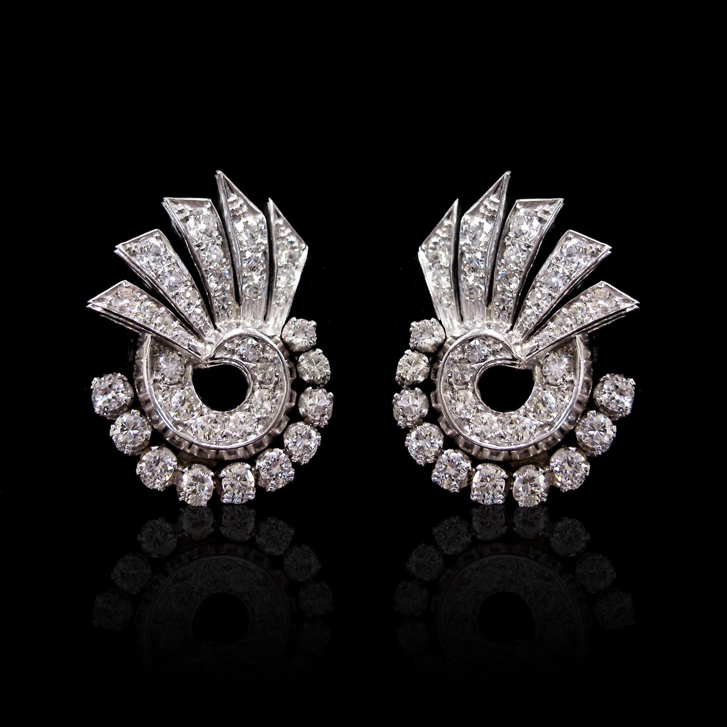 Art Deco Platinum and Diamond Earrings front