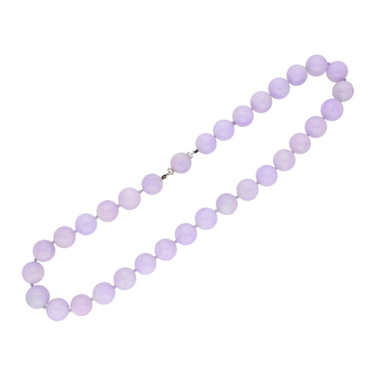 1950s 18KT White Gold Lavender Jade & Diamond Necklace front