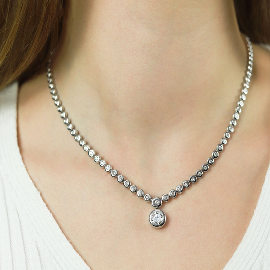 Post-1980s 18KT White Gold Diamond Necklace on neck