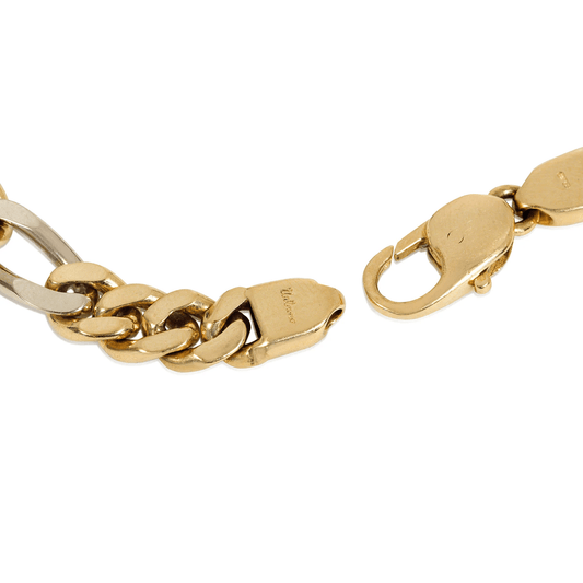 Urbano Italian 1970s 18KT White & Yellow Gold Figaro Link Necklace close-up of clasp and signature