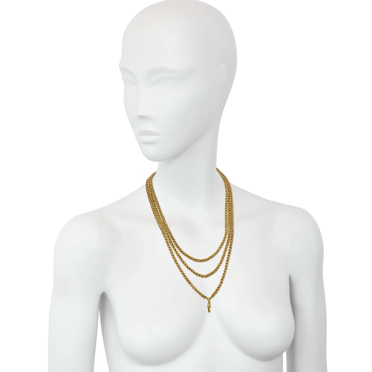 French Victorian 15KT Yellow Gold Necklace on neck