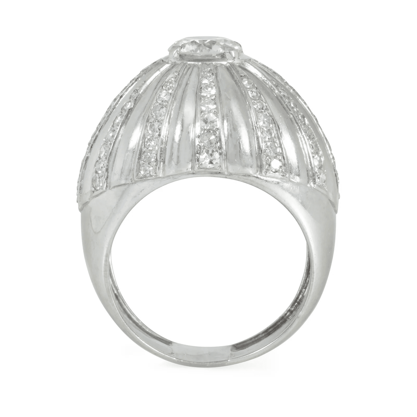 French Art Deco Platinum Diamond Bombé Ring profile