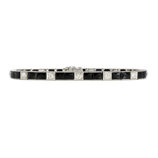 Art Deco Platinum Diamond & Onyx Bracelet front