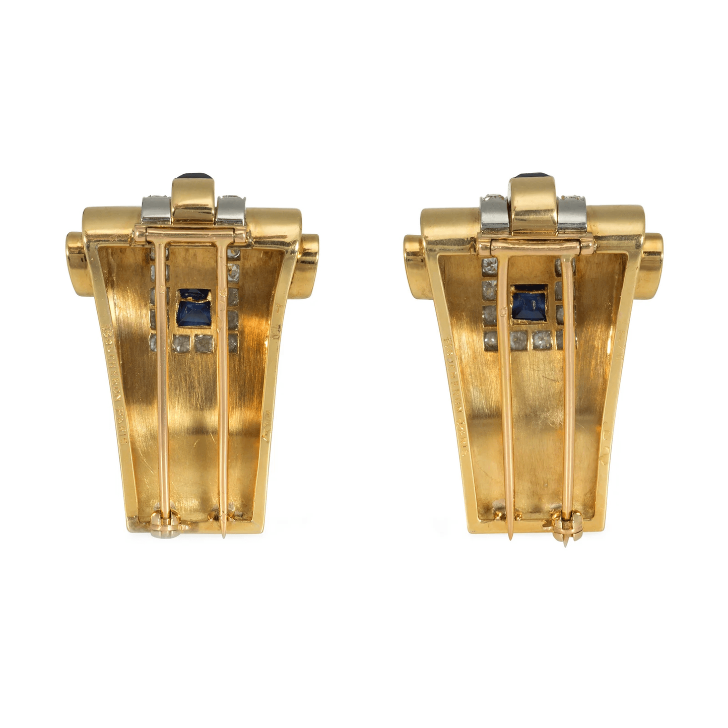 Boucheron Paris Retro Platinum & 18KT Yellow Gold Diamond & Sapphire Clips back