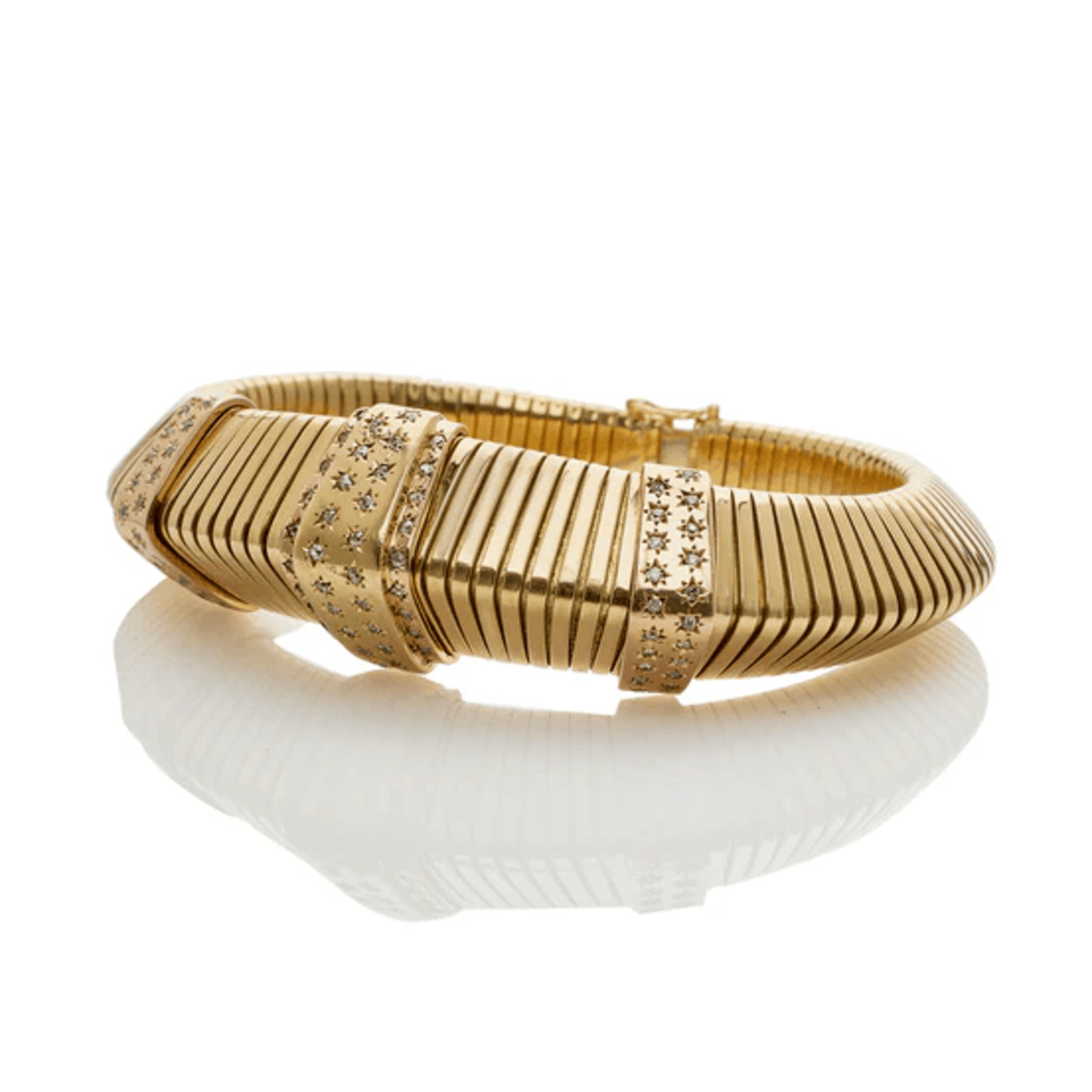 French Retro 18KT Yellow Gold Diamond Tubogas Bracelet side