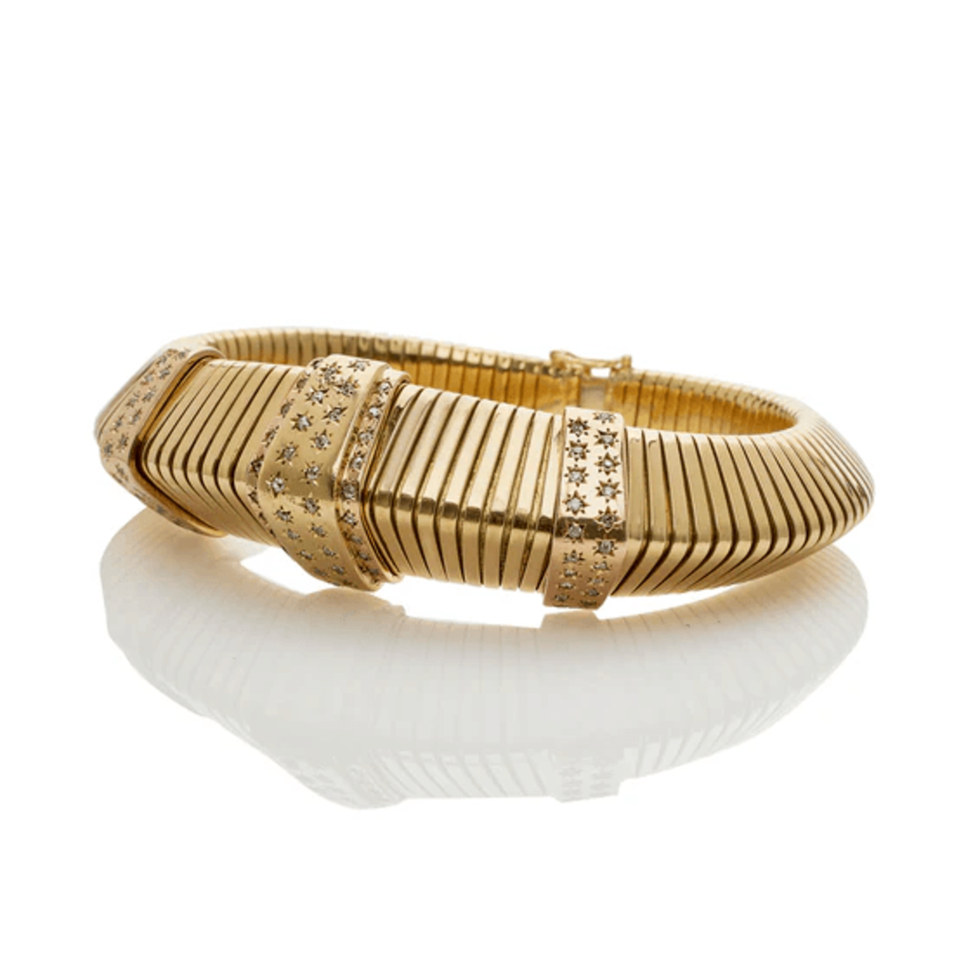 French Retro 18KT Yellow Gold Diamond Tubogas Bracelet side