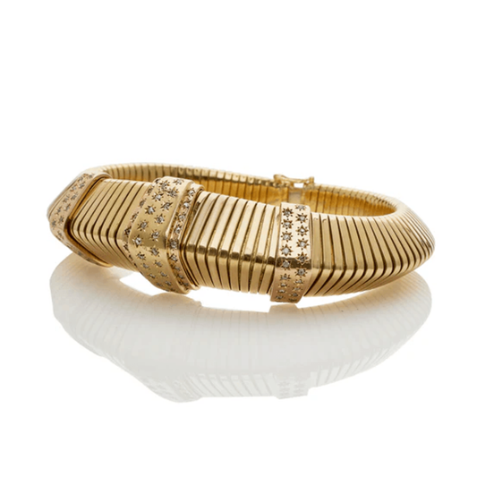 French Retro 18KT Yellow Gold Diamond Tubogas Bracelet side
