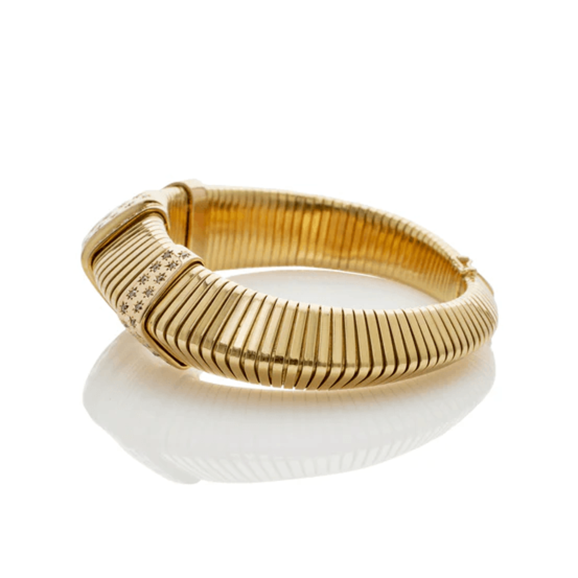French Retro 18KT Yellow Gold Diamond Tubogas Bracelet side