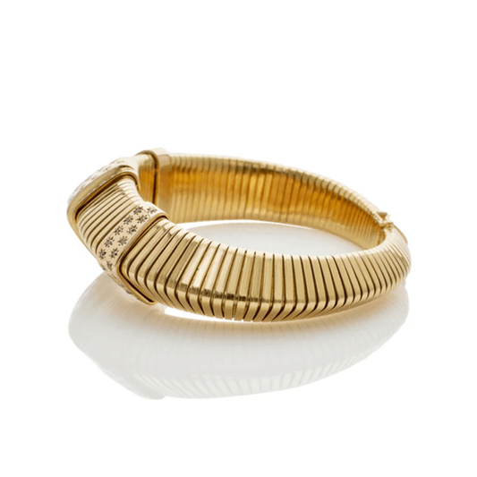 French Retro 18KT Yellow Gold Diamond Tubogas Bracelet side