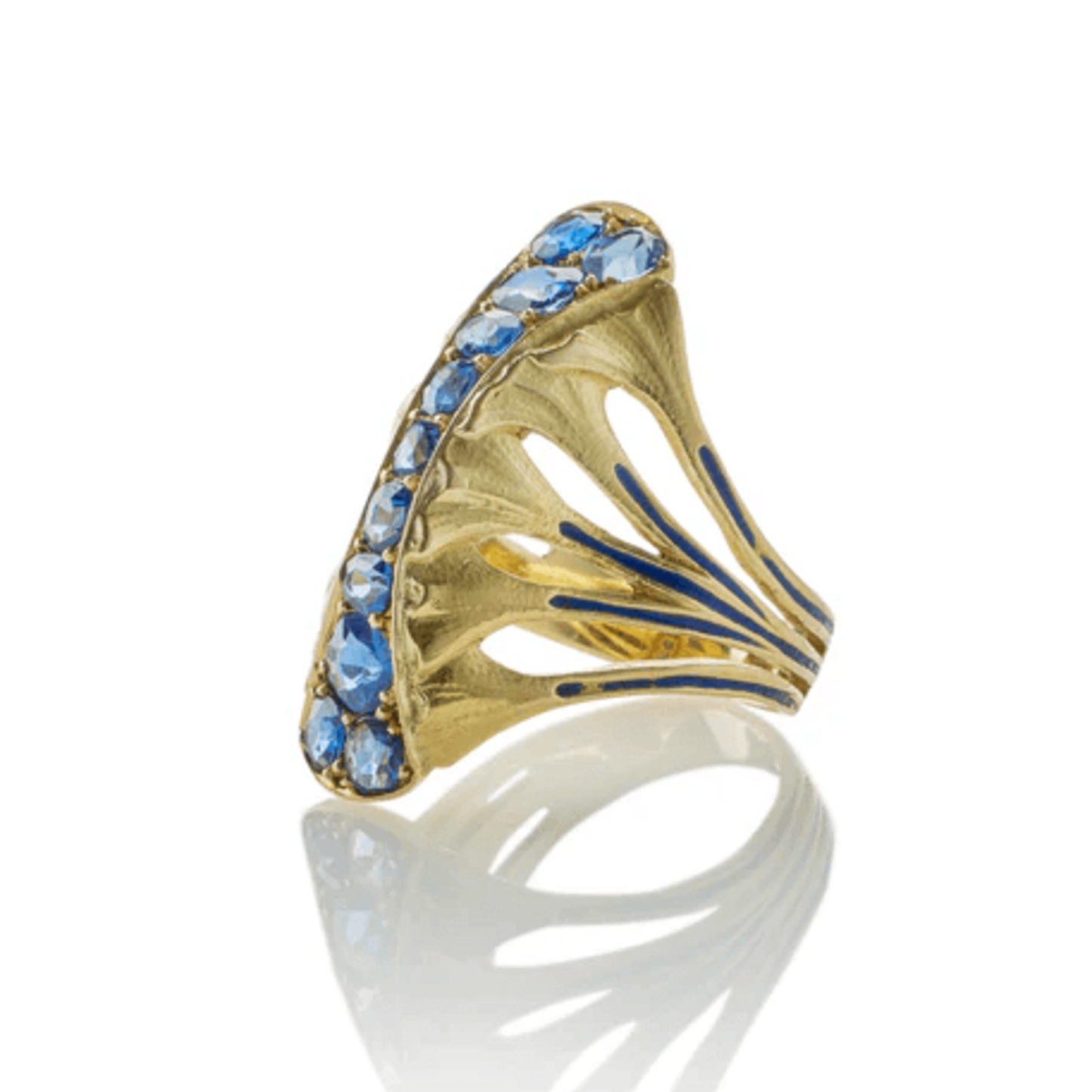 Edouard de Martilly Paris Art Nouveau 18KT Yellow Gold Sapphire & Enamel Ring side