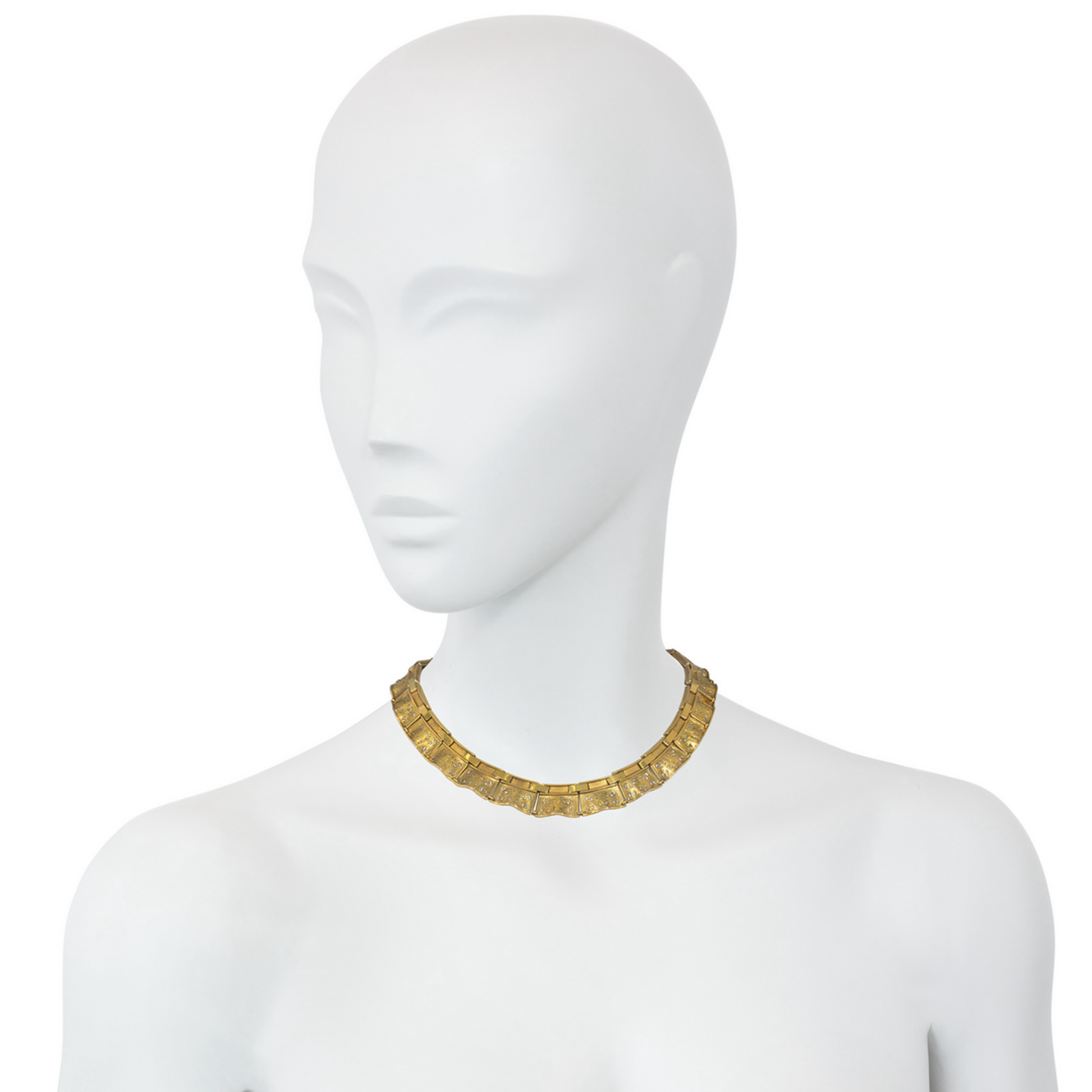 Victorian 15KT Yellow Gold Ruffle Necklace worn on neck